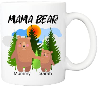 Mama Bear Personalised Name Mummy Mug, Presents for Mum, Novelty Mugs Women from Daughter, Christmas Funny Present Mothers Day, Best Mum Mother Birthday, Step mums mam