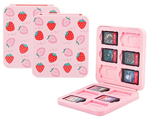 GLDRAM Game Case für Nintendo Switch, Pink Game Holder Case für 12 Switch Game Cards und 12 Micro SD Karten, Cute Switch Game Case Storage, Portable, Game Accessories for Switch/OLED/Lite - Strawberry