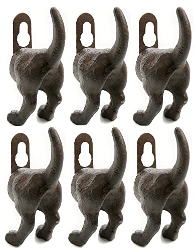 Annastore 6 x Wandhaken Hund aus schwerem Gusseisen im Antik-Look 8,5 cm | Garderobenhaken - Kleiderhaken - Wandhaken zum schrauben