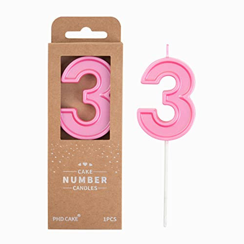 PHD CAKE 7,9 cm Luxe Pink 3 Zahlen Geburtstagskerzen, rosa Zahlenkerzen, Kuchen Zahlenkerzen, Party Feier