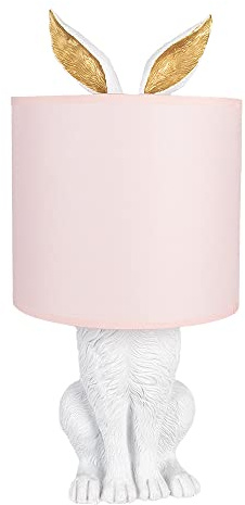 Clayre & Eef Tischlampe Kaninchen Ø 20x43 cm Weiß Rosa Kunststoff Schreibtischlampe