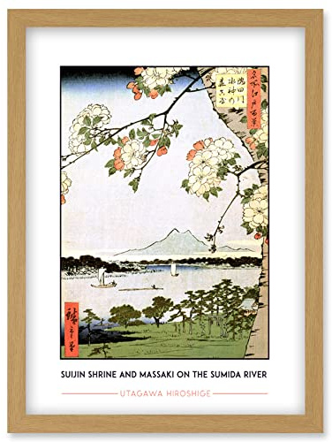 Wee Blue Coo Utagawa Hiroshige Suijin Shrine And Massaki On The Sumida River Painting Artwork Framed Wall Art Print A4