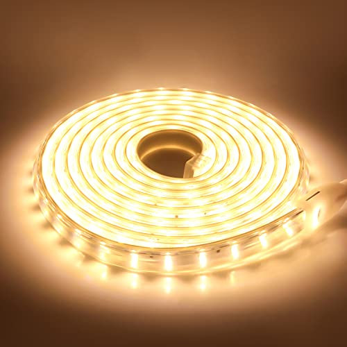 KISUFU 220V LED Streifen 5m,120 LEDs/m Doppelte Reihe LED Band CRI≥97,Wasserdichte,Superheller, flexibler LED Strip Lichtstreifen mit hoher Dichte für DIY-Festival-Dekoration zu Hause, Schlafzimmer