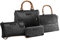 NAJ-OLEARI 4-teiliges Set für Damen, 1 x Topcase, 1 x Tasche, 1 x Umschlag, 1 x Geldbörse aus Kunstleder mit Applikation (schwarz), Schwarz