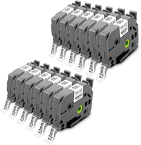 12x Pristar Kompatibel für Brother TZe-231 TZe231 TZ-231 Tape Cassette 12mm Black on White für Brother P-touch PTH100R PT-D400 PT-H105 PT-E100 PT-1000 PT-1080 D600VP PT-H110 PT-H101 H107B D210