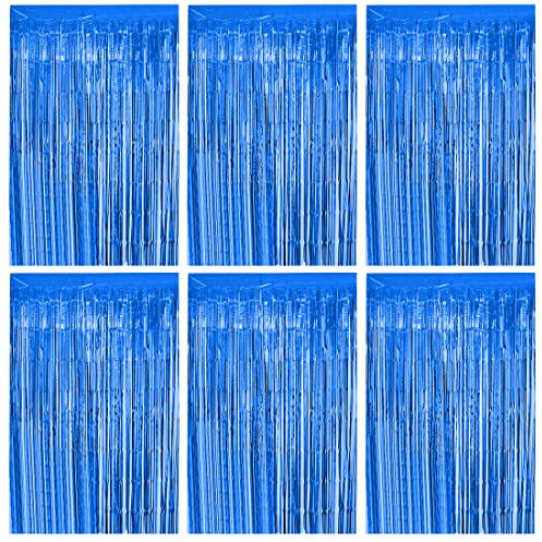 O-Kinee Lametta Vorhänge Blau,6 Stück Glitzer Vorhang Party Deko, 1m x 2m Metallische Glitzervorhang Geburtstag,Tinsel Folie, Folienfransen Vorhang für Weihnachtsbaum Festivals Party Bühnendekor