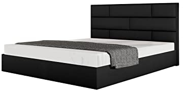 Polsterbett Manisa 140x200 mit Bettkasten, freie Farbwahl, Doppelbett mit Stauraum, mit Kopfteil, mit Lattenrost, ohne Matratze (anthrazit Samt)