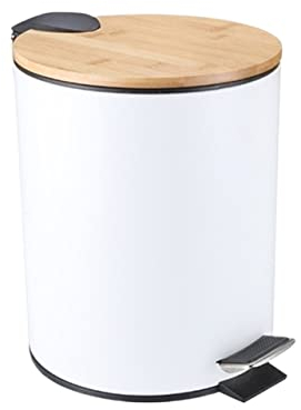 Poubelle 5L en bois Flip Poubelle Poubelle à pédale Salle de bain Cuisine Salon Poubelle Bureau (Blanc)