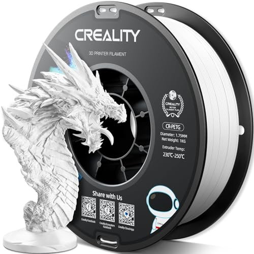 Creality PETG Filament 1.75mm, Hohe Präzision, Starke Zähigkeit, Geruchlos, Besserer Fluss, 1kg 3D Drucker Filament, 1.75mm Maßgenauigkeit +/- 0.03mm, PETG Weiß