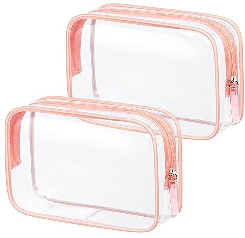 Aucuu Kulturtasche Transparent,2 Stück Kosmetiktasche Durchsichtig,wasserdichte PVC-Reise-Waschtaschen, TSA-zugelassene Make-up-Taschen, für Familie,Männer un Frauen