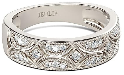 Jeulia 925 Sterling Silver Rings Milgrain Round Cut Women's Band Anniversary Promise Rings with Jewelry Box for Her Women ladiess (K-1/2) (Silver, Q-½)