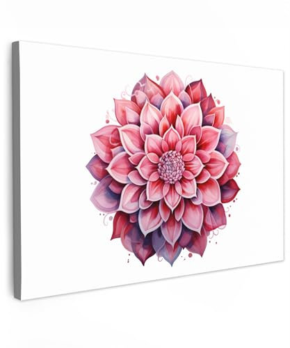 MuchoWow© Impression sur Toile Decoration Murale Peinture 30x20 cm Tableaux Decoratifs Muraux Déco Chambre Tableau Salon Mandala - Rose - Fleurs - Blanc