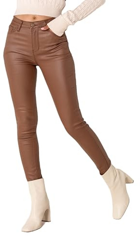 Nina Carter LC001 Damen High Waist Hose in Lederoptik Push-Up Stretchjeans