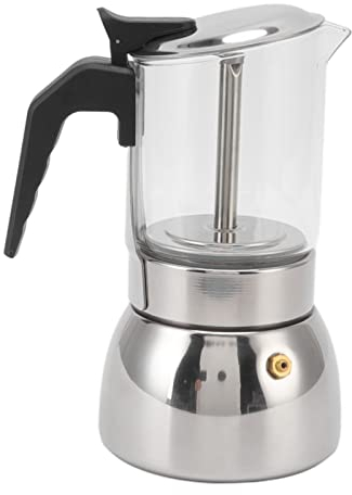 Moka Per Espresso con Piano Cottura in Cristallo, Caffettiera in Acciaio Inossidabile, Moka Elettrica, Caffettiera in Vetro Per Espresso Per La Casa E Il Bar(300ml)