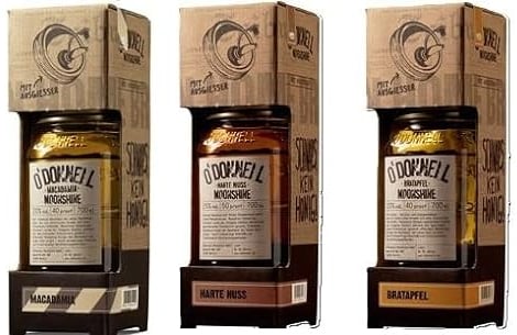 3 Gläser O'Donnell Moonshine Kombi Set aus 3 Sorten mit Ausgießer a 0,7 Liter 20-25% vol. 1x Harte Nuss, 1x Macadamia, 1x Bratapfel + SpaRiegel von ONlineshop Bormann