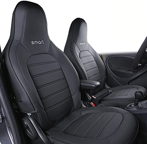 TaKesh 1 Set Autositzbezug, Für Smart 453 Fortwo 2015 2016 2017 2018 2019 Vordersitz Leder atmungsaktives Kissen Auto zubehör,2015-2018-Schwarz