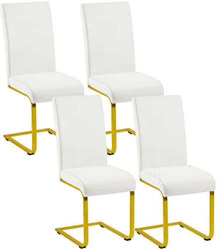 Yaheetech Lot de 4 Chaises de Salle à Manger Cuisine Piètement Acier Chromé Revêtement en Similicuir 50 cm de Hauteur Assise 41,5 × 54 × 103 cm Blanc