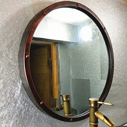 IkErna Vintage Industrial Style Round Wall Spiegel, Badezimmerspiegel Mit Metallrahmen, Hd, Sicherheitssexplosionsbeweisbehandlung/Vintage Copper/80Cm