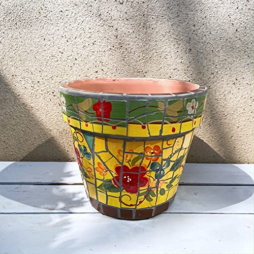 SEEKIS Pot de Fleurs en céramique colorée, Grand Pot de Fleurs émaillé avec Soucoupe, Pot de Fleurs Rond en Terre Cuite, bonsaï Peint à la Main, Pot de Fleurs pour Cour extérieure