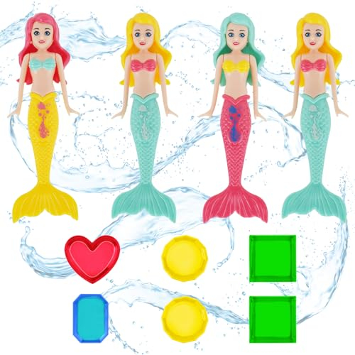 OSDUE Tauchspielzeug für Kinder, Tauch Juwel Pool Spielzeug, Tauch Stöcke, Meerjungfrau Tauchspielzeug, Acryledelsteine, Tauchring für Unterwasserspiel und Tauchtraining von Kindern