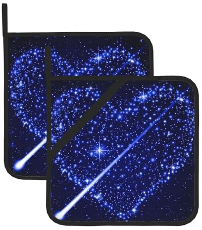 Shooting Star - Presine a forma di cuore per barbecue, presine resistenti al calore, cuscinetti caldi, cottura al forno (confezione da 2)