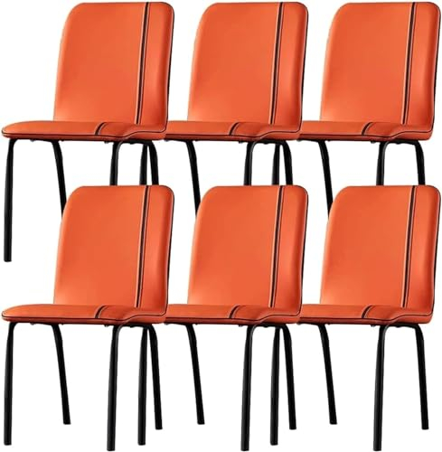 AviiSo Esszimmerstühle PU-Leder Ergonomischer Sitz 6er-Set, Restaurantstühle mit schwarzen Metallbeinen aus Karbonstahl (Color : Orange)