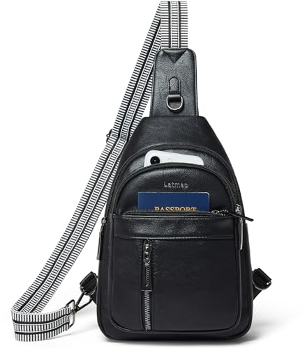 LATMAP Crossbody Bag Damen 7L,Brusttasche Damen PU Leder Wasserdicht Umhängetasche Diebstahlsichere Sling Bag für Sports Outdoor Reise