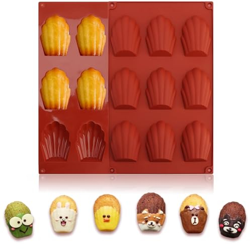 YUEnAttente 2 Pièces Moule à Madeleine, 9 Cavités Moule en Silicone Madeleine-Démoulage Facilement, Moule Madeleine pour Madeleine, Chocolat, Biscuits, Pudding (Marron)