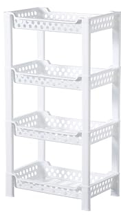 Qualiware 4 Tier Corner Shower Caddy Organiser Standing Shelf Rack Rustproof Corner Shelves for Bath Accessories, Shower Pan, Bathtub, Bathroom Storage Unit,17.3 x 27 x 51 Centimeter (White)
