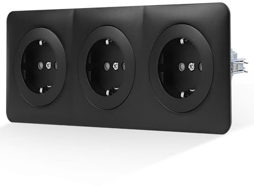 CNBINGO Triple prise encastrée avec griffes - Triple prise Schuko avec matériaux ignifuges PC - Contact de protection 16 A - Prise murale avec sécurité enfant - Noir