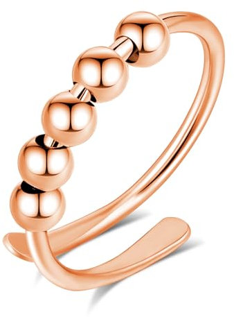 INFUSEU Anti Stress Ring, Fidget Angstring Ringe Verstellbar Bead Einstellbare Spinner Worry Schmuck Anxiety Ring Geschenk für Frauen Damen Mädchen (02-Roségold)