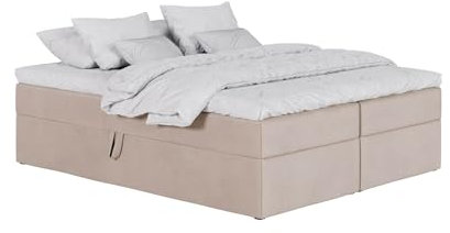 mybed. Boxspringbett ohne Kopfteil Simple Polsterbett mit Bettkasten Creme Matt Velvet 08 Velours 7 Zonen Taschenmatratze H3 und Topper Doppelbett 140x200