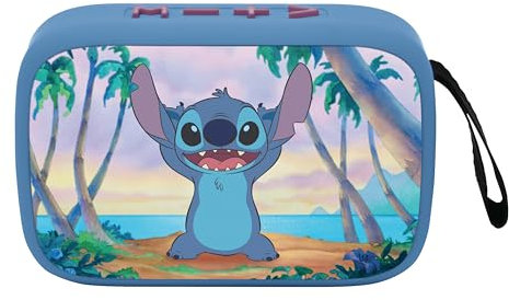 Lexibook, Disney Stitch Age 6+, Portable Bluetooth Speaker, Wireless, USB-C, SD/TF Card, Rechargeable Battery, Blue, BT018D