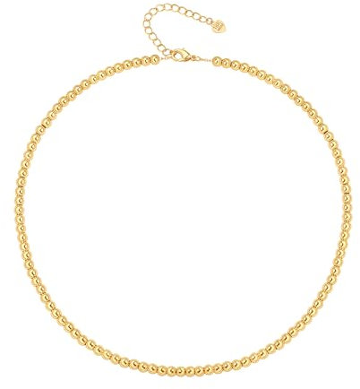 Aobei Pearl 18K Gold Ball Beaded Necklace Minimalist Beads Chain Choker Necklace Handmade Ball Strand Jewelry for Women 15”