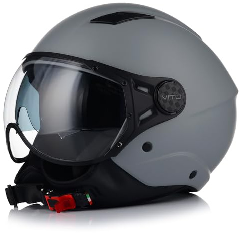Jet Helm mit Sonnenblende | VITO LAVORI | Jethelm mit Doppelvisier | ECE 22.06 Zertifiziert | Motorradhelm mit Visier (XS (53-54cm))