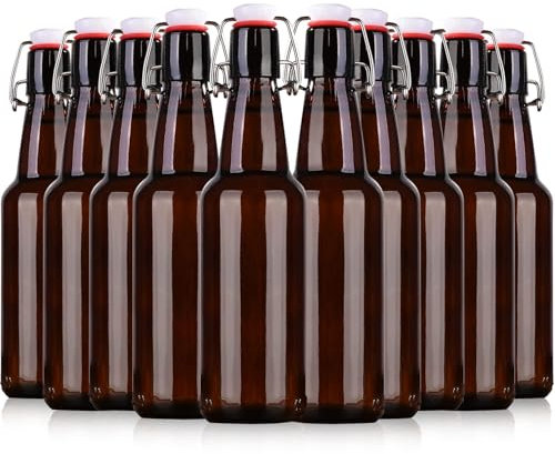 16.5 oz 10 Pack Amber Swing Top Glass Bottles for Airtight Lids, Home Brewing and Fermentation Kombucha, Vanilla Extract, Beverage, Water, Kefir