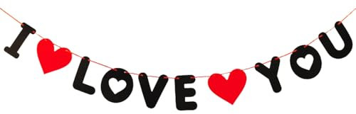 RmKbe I Love You Filzbanner Valentinstag Dekoration I Love You Happy Anniversary Banner Rot Herz Buchstaben Vlies Banner für Valentinstag Muttertag Jahrestag Party Supplies