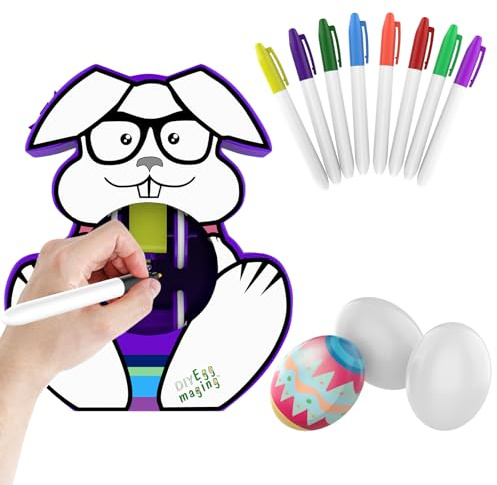 Osterei Dekorationsset, Motorisiertes Ostereier Maschine, Osterei-Dekorateur-Kit mit 8 Markern und 3 Eiern, Osterei Dekorieren Maschine Mit Spinner für Kindertag Geschenke, Familienfeiern (Violett)