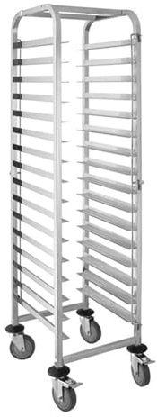 Vogue 16 Level Tray Racking Trolley | Saves kitchen floor space with vertical storage, offering smooth transport for busy catering and food service setups.