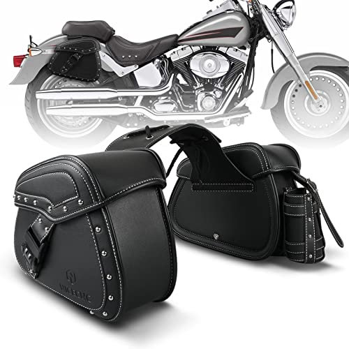 NICECNC Motorrad Satteltaschen PU-Leder, 22L große Kapazität Seite Satteltaschen Gepäcktasche mit Getränkehalter und Schloss, Compatible with Harley Softail Dyna Iron Fat Boy V-Star Shadow Vulcan