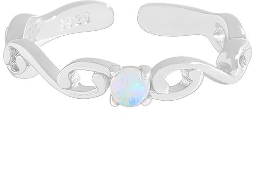 NicoWerk Ring Silber 925 Damen - Verstellbarer Silberring Damen 925 Silber mit Opal, Ring mit Stein - SRI1112