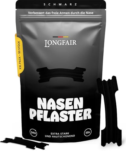Premium Nasenpflaster | 50 Stück | verbessert Schlafqualität und steigert die Leistung | hilft gegen Schnarchen | extra starke Haftung & hautschonend (Schwarz)