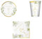 Set Coordinato Prima Comunione, Stoviglie per 6-12 Persone, Piatti 24cm e 18cm, Bicchieri 250cc, Tovaglioli 33x33cm e 25x25cm, Design Floreale Bianco e Oro