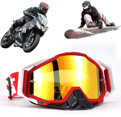 Yoihuqi Motocross Brille, Winddichte Staubdichte Motocross-Brille, SkiBrille, Dirt Bike Crossbrille, Anti Fog UV Skibrille, Off Road Racing Fahrbrille, für Radfahren, ATV, UTV (Rot 4)