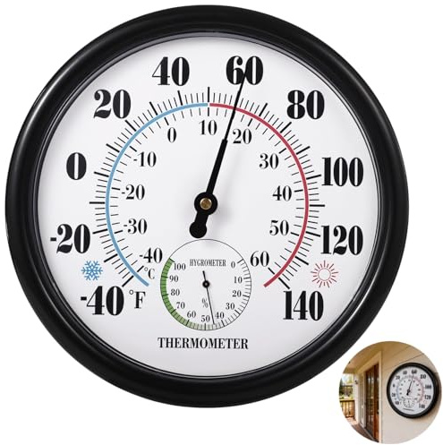 10 in Indoor Outdoor Thermometer Hygrometer, Large Wall Thermometer with Humidity Gauge, No Battery Needed, Dual Scale Display for Home Office