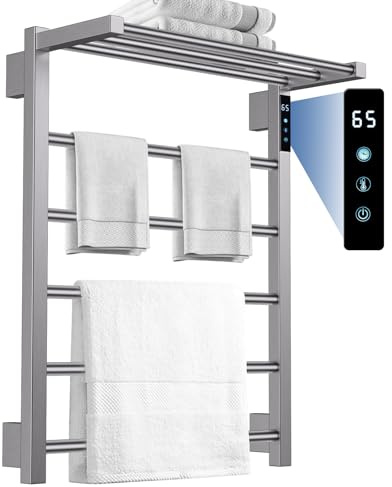 TURS Electric Heated Towel Rail for Bathroom,Wall-Mounted,Gunmetal Grey | Screw-In Stainless Steel,Gold Electric Towel Rail,Adjustable Temperature,with Thermostat & Timer,24-hour Constant-temperature