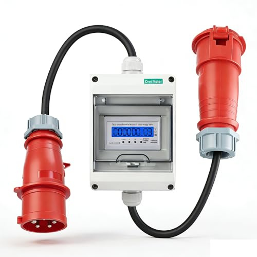 Mobiler Stromzähler, 3 Phasen 16A 400V Mobiler Digitaler Stromzähler | 5G 2.5 CEE Stecker und Kupplung, Mobiler Digitalzähler Mit Kabel an Beiden Enden, Steckdosenadapter Zähler, New (16A)