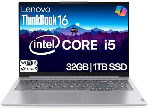 Lenovo Ordinateur portable ThinkBook 16 AI, écran FHD+ de 16, Intel Core i5-13420H, 32 Go de RAM DDR5, PCIe SSD de 1 To, WiFi 6, BT, RJ-45, HDMI, webcam HD, Windows 11 Pro