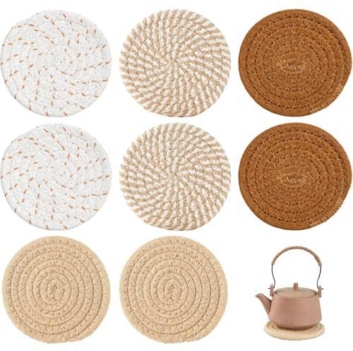 8 Pack Absorbent Cotton Woven Coasters for Drinks, 4-Color Absorbent Coasters Set - Cotton Woven Beverage Coaster Heat-Resistant Cup Mat for Coffee Table Decor Wooden Table Protection Home Decor