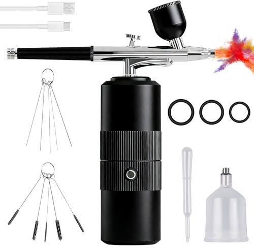 Juego de aerógrafo con compresor: pistola de pulverización inalámbrica, kit de aerógrafo, pistola de aerógrafo portátil con compresor, juego de pistola de pulverización manual recargable USB para